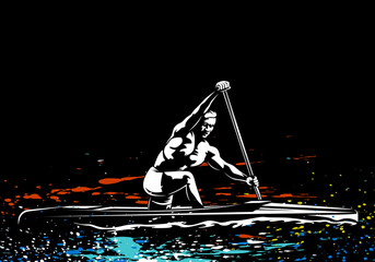 Rower sportsman. Rowing background. Healthy exercise concept. Vector design. Rowerboat with  rower.