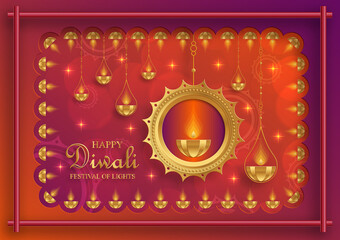 Naklejka premium Diwali, Deepavali or Dipavali, the indian festival of lights on blue color background