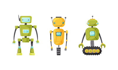 Cute Humanoid or Robot with Antenna as Artificial Intelligence Vector Set