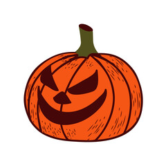 Pumpkin with eyes and mouth on Halloween on a white isolated background. Vector illustration