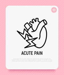 Acute pain in heart thin line icon. Modern vector illustration of symptom heart attack.