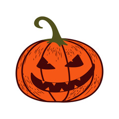 Pumpkin with eyes and mouth on Halloween on a white isolated background. Vector illustration
