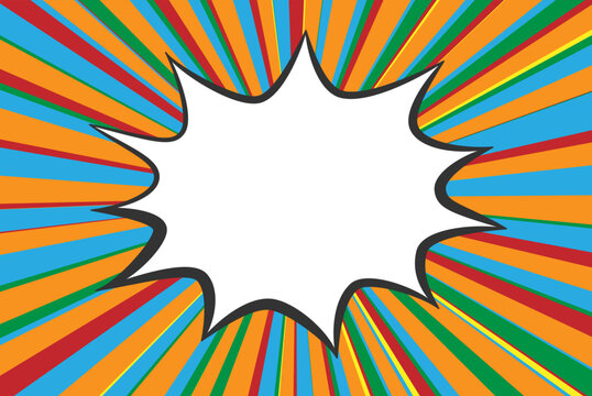 Fototapeta burst speech bubble with copy space on colorful comic background, vector illustration