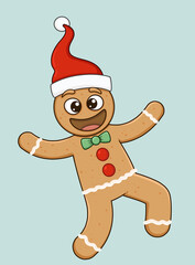 gingerbread man in a christmas cap.cartoon vector isolated illustration