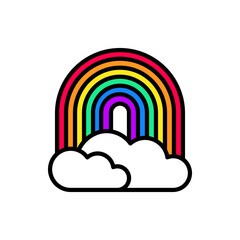 Rainbow with clouds thin line icon, LGBT symbol. Modern vector illustration.