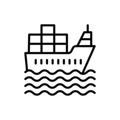 Obraz premium Cargo ship thin line icon. Modern vector illustration of sea transportation.