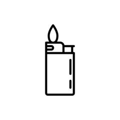 Lighter with fire thin line icon. Promotional product. Modern vector illustration.