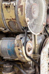 Details of a disassembled engine in a truck