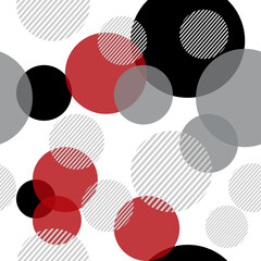 Seamless geometrical pattern design illustration with red, grey and black circle shapes on white background