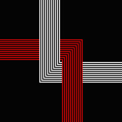Connection Art Deco style geometrical illustration with white and red stripes on black background