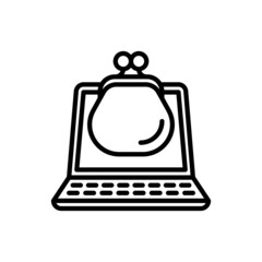 Online wallet app thin line icon: wallet on laptop thin line icon. Modern vector illustration.