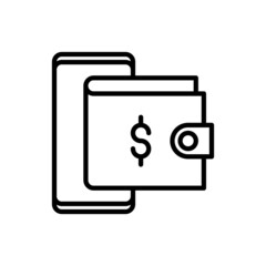 Wallet app thin line icon: wallet in smartphone thin line icon. Modern vector illustration.