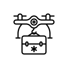 Mediine drone delivery thin line icon. Modern vector illustration.