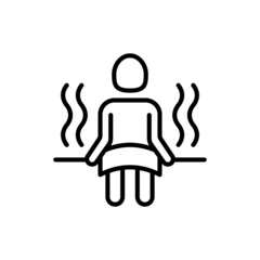 Steam room thin line icon: man sitting in sauna on bench. Modern vector illustration.