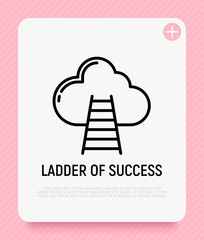Ladder of success thin line icon. Modern vector illustration of goal achievement.