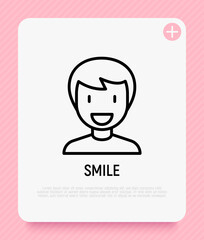 Smiling man thin line icon. Modern vector illustration.