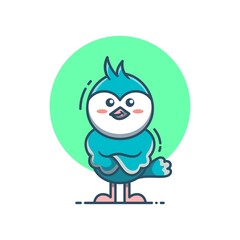 Cute blue bird mascot vector illustration. Bird in flat cartoon style. blue bird isolated on white background. Suitable for stickers, mascots, icons, web landing pages and more.