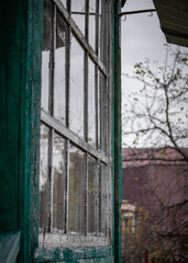 Rustic vintage porch with old window