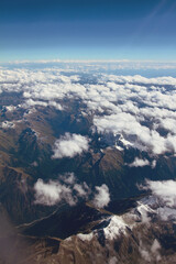 View of mountains and clouds, aerial survey. Caucasus, Krasnodar Territory, Russia