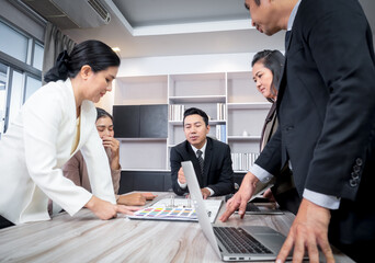 Group of businesspeople discussing documents and ideas together in the conference room. Meeting brainstorming together business Team