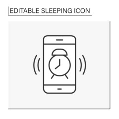 Alarm clock line icon. Waking up. Alarm clock on mobile phone. Sleeping concept. Isolated vector illustration. Editable stroke