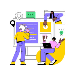 Software development team abstract concept vector illustration. Remote teamwork, digital team on demand, professional, certified software developer, hire outsource company abstract metaphor.