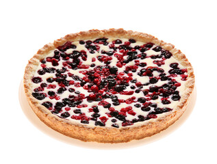 Delicious freshly baked currant pie isolated on white
