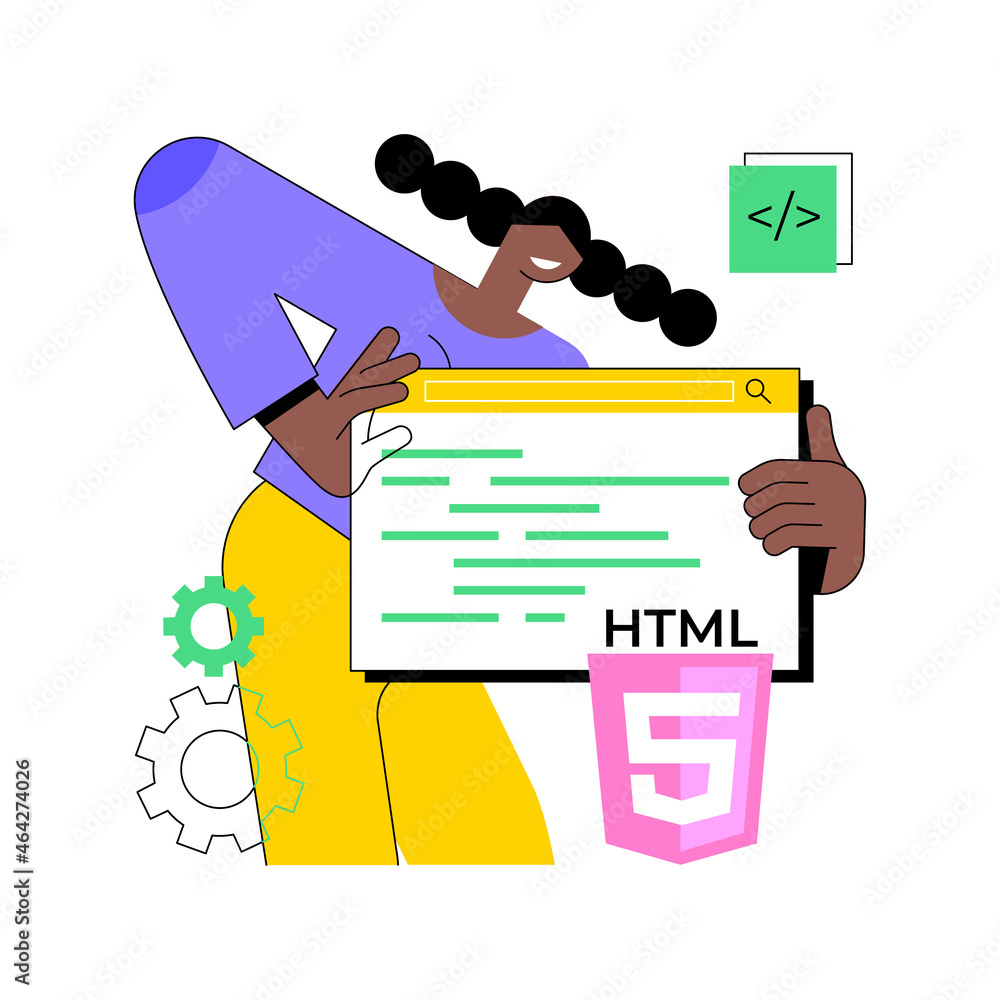 Poster html5 website development abstract concept vector illustration. html5 development, website design el