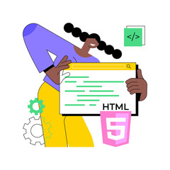 HTML5 website development abstract concept vector illustration. HTML5 development, website design element, menu bar, responsive landing page, user experience abstract metaphor.