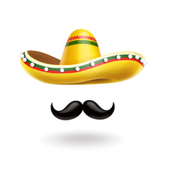 Sombrero hat and mustache . Cinco de Mayo mexican celebration vector icon illustration - obrazy, fototapety, plakaty