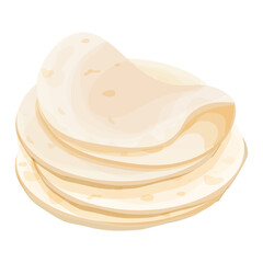 Lavash, tortilla. Mexican cuisine ingredient in cartoon style isolated on white background. Fast food, traditional bread.