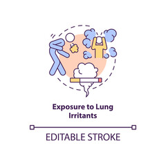 Exposure to lung irritants concept icon. Pneumonia risk factor abstract idea thin line illustration. Inflammatory response. Respiratory problems. Vector isolated outline color drawing. Editable stroke