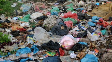 River that is polluted with various garbage and trash, Polluted rivers, photography