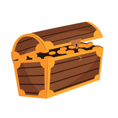 vintage wooden chest with golden coin vector illustration isolated on white background EPS10. Transparent objects and opacity masks used for shadows and lights drawing. Vector Illustration.