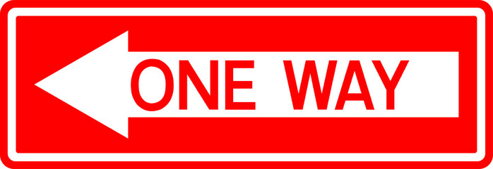 Fototapeta premium One way arrow sign. White on red rectangle background. Traffic signs and symbols.