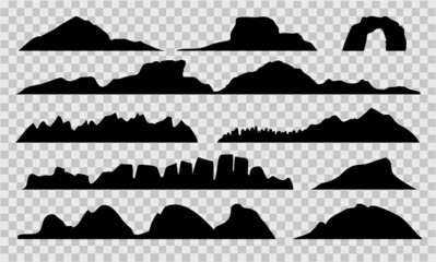Vector set of mountains silhouettes on the transparent background