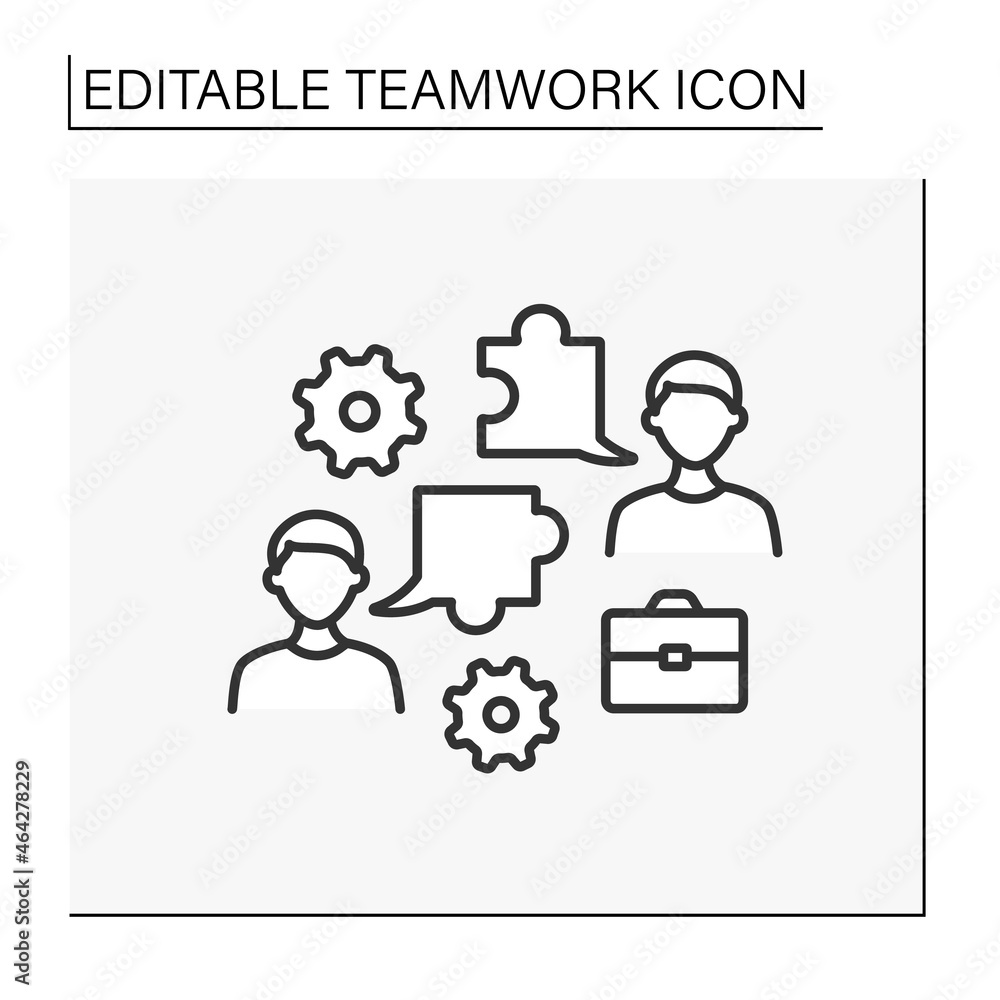 Poster team building line icon. working together. effective cooperation between two men. common project.tea