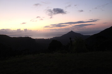 View of sunset from Machabee Viewpoint located in Black River Gorges at Le Petrin, Mauritius