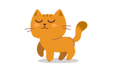 Vector illustration of happy cute cat character on white color background. Flat line art style design of red animal cat