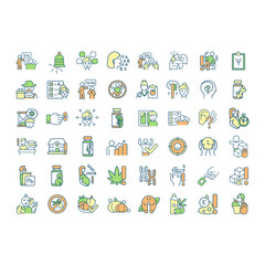 Neurodevelopmental disorder RGB color icons set. ADHD symptoms. Natural product. Communication skills. Healthy lifestyle. Isolated vector illustrations. Simple filled line drawings collection