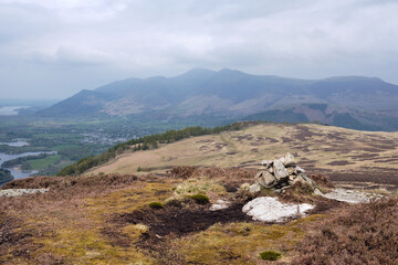 View from Bleaberry Fell to Skiddaw and Keswick over Walla Crag, Lake District, UK