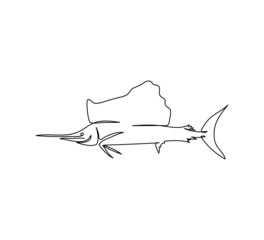 Swordfish, tuna, sailfish continuous line drawing. One line art of predatory fish, seafood, marine animals. © sahs94