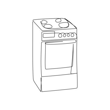 recommend clip art: Electric cooker with oven continuous line drawing. One line art of home appliance, kitchen, electrical, cooking food.