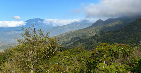 View of Volcan Baru in National Park, highest peak, volcano, tropical forest shrouded in clouds, Panama