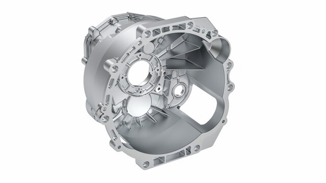 3D rendering of gearbox housing.  Die casting gearbox housing. Automotive industry.