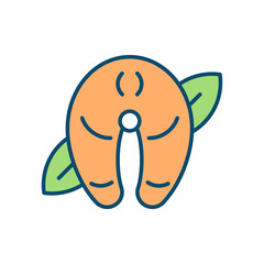 Fish consumption RGB color icon. Health benefits of seafood intake. Balanced diet. Cooking salmon. Omega three fatty acids source. Isolated vector illustration. Simple filled line drawing