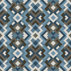 Mosaic seamless texture. Abstract pattern. Vector geometric background of triangles in blue and brown colors