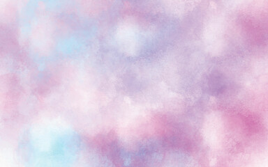 Light sky pink, purple shades and blue watercolor paper textured illustration for grunge design, vintage card, retro templates. Smooth pastel colors wet effect hand drawn canvas aquarelle background.