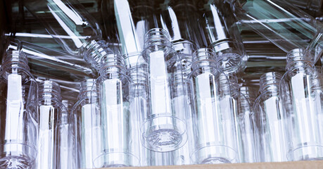 Recycled plastic bottles,Plenty of plastic bottles on white background top view 