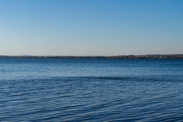 Water landscape overlooking a huge blue lake